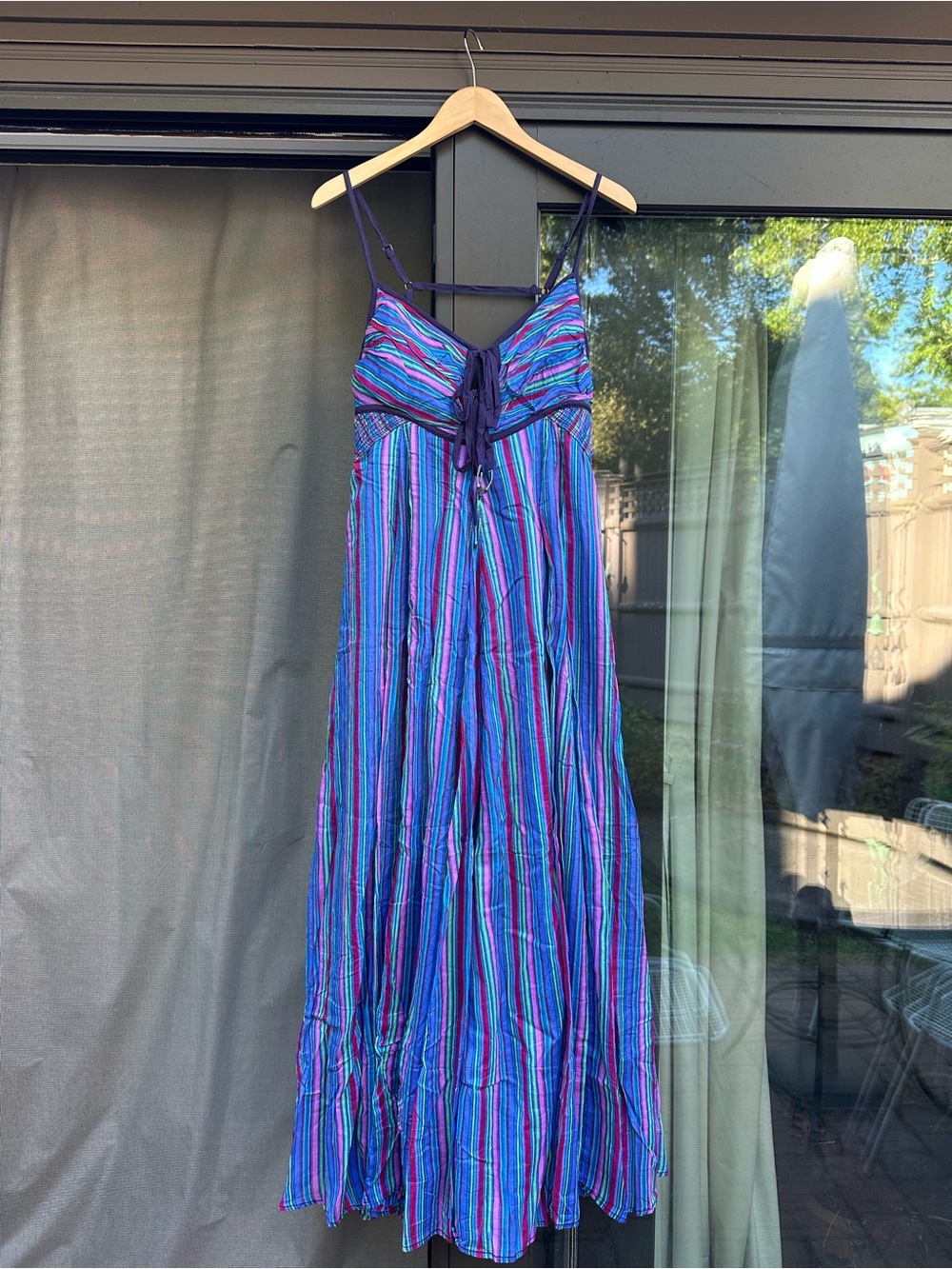 Free People Striped Tie-Front Maxi Dress in Purple and Blue